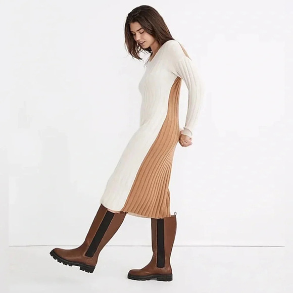 Madewell (Re)sourced Ribbed Midi Sweater Dress Small Alpaca Wool Color block S - Picture 1 of 15